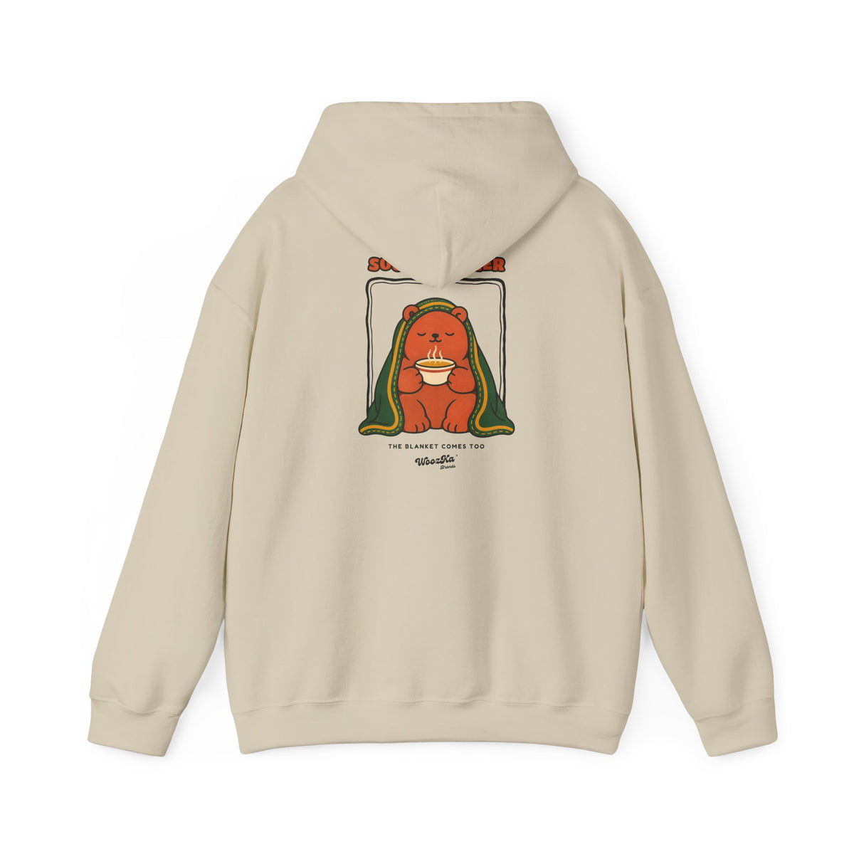 WoozKa Brands Soup Weather Bear Hoodie, Front and Back Graphic