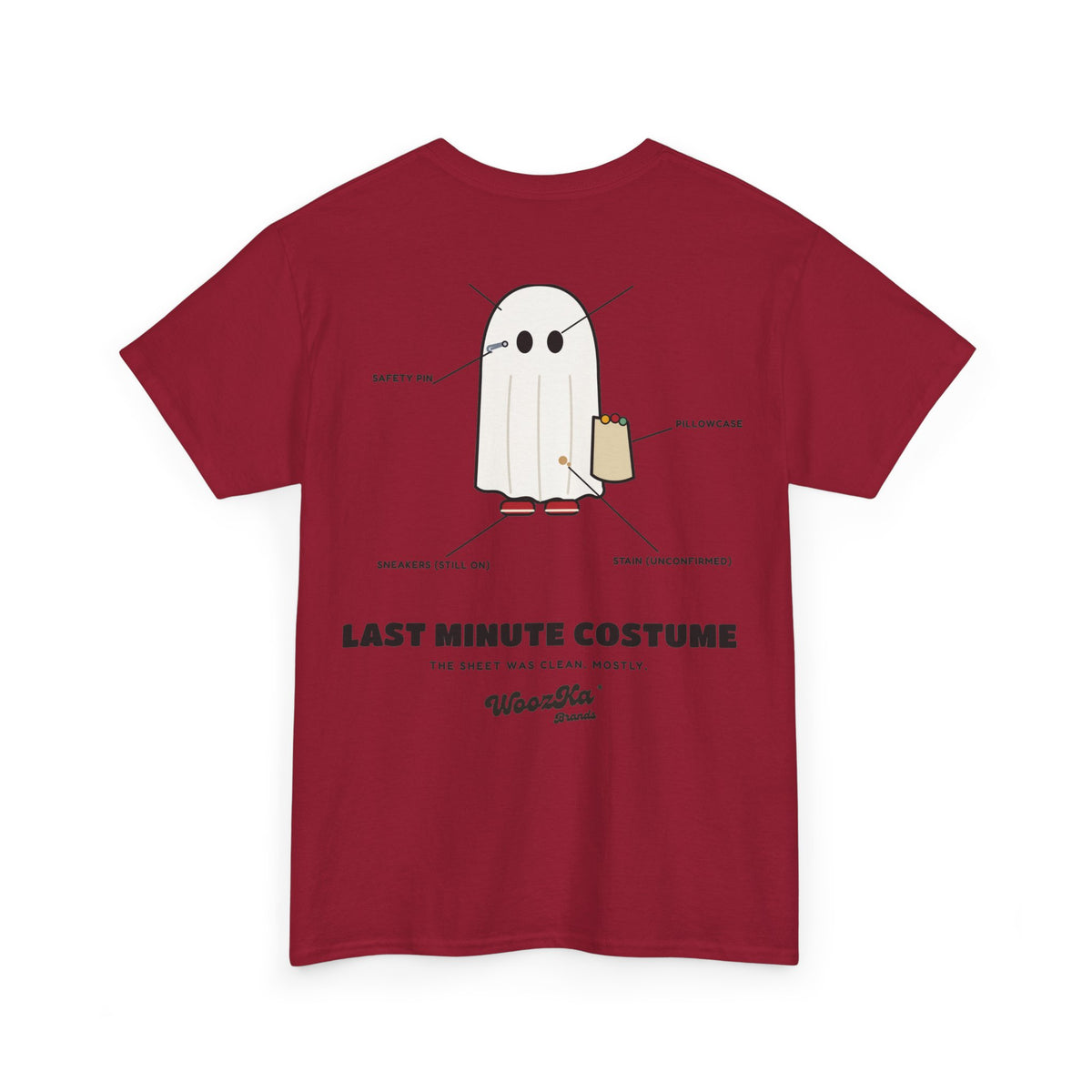 WoozKa Brands Lazy Halloween Costume T-Shirt, Funny Ghost Sheet Back Print