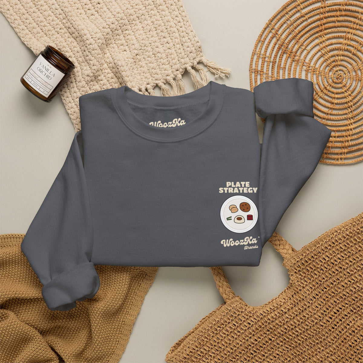 WoozKa Brands Funny Thanksgiving Sweatshirt, Turkey Dinner Plate Back Print