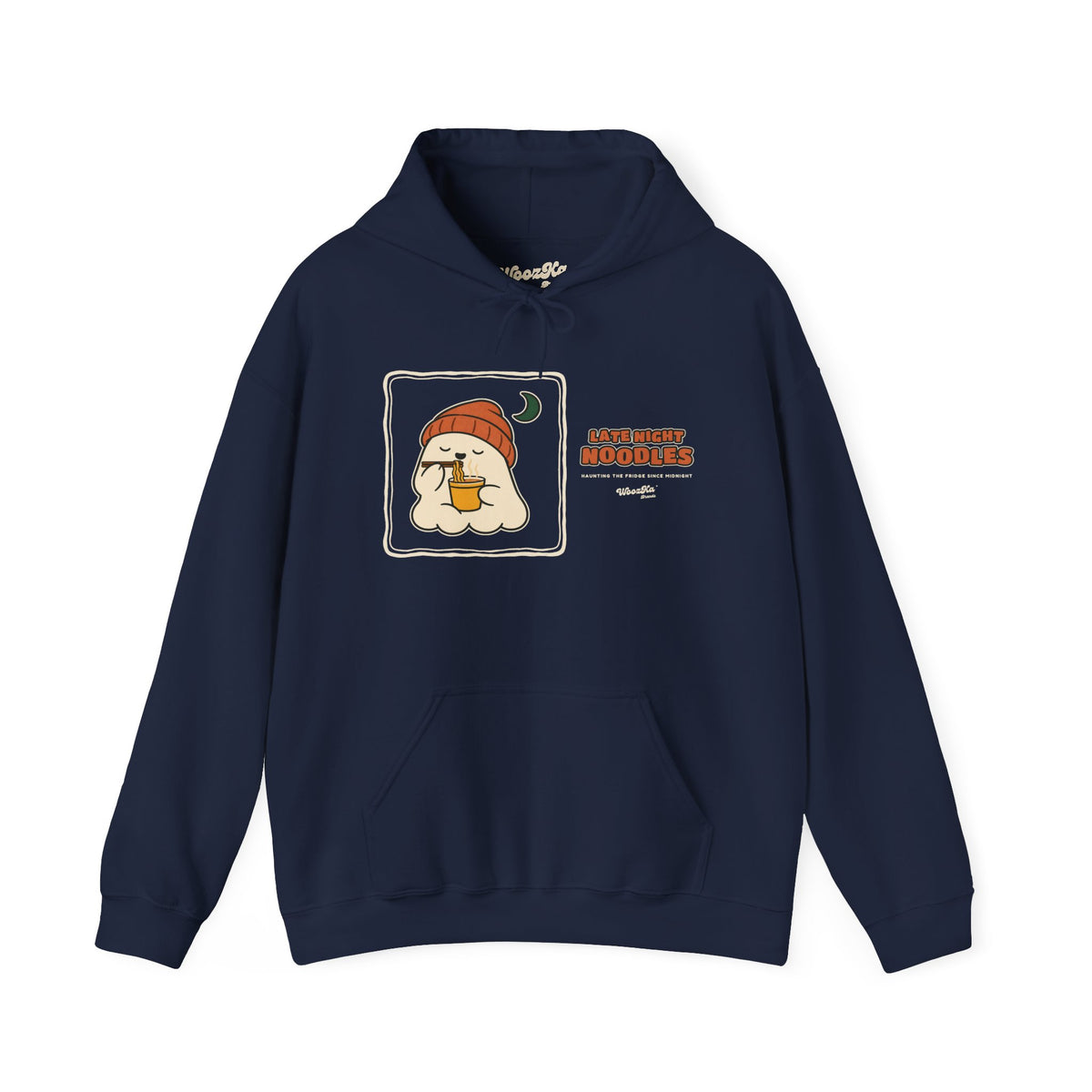 WoozKa Brands Late Night Noodles Ghost Hoodie, Wide Front Graphic