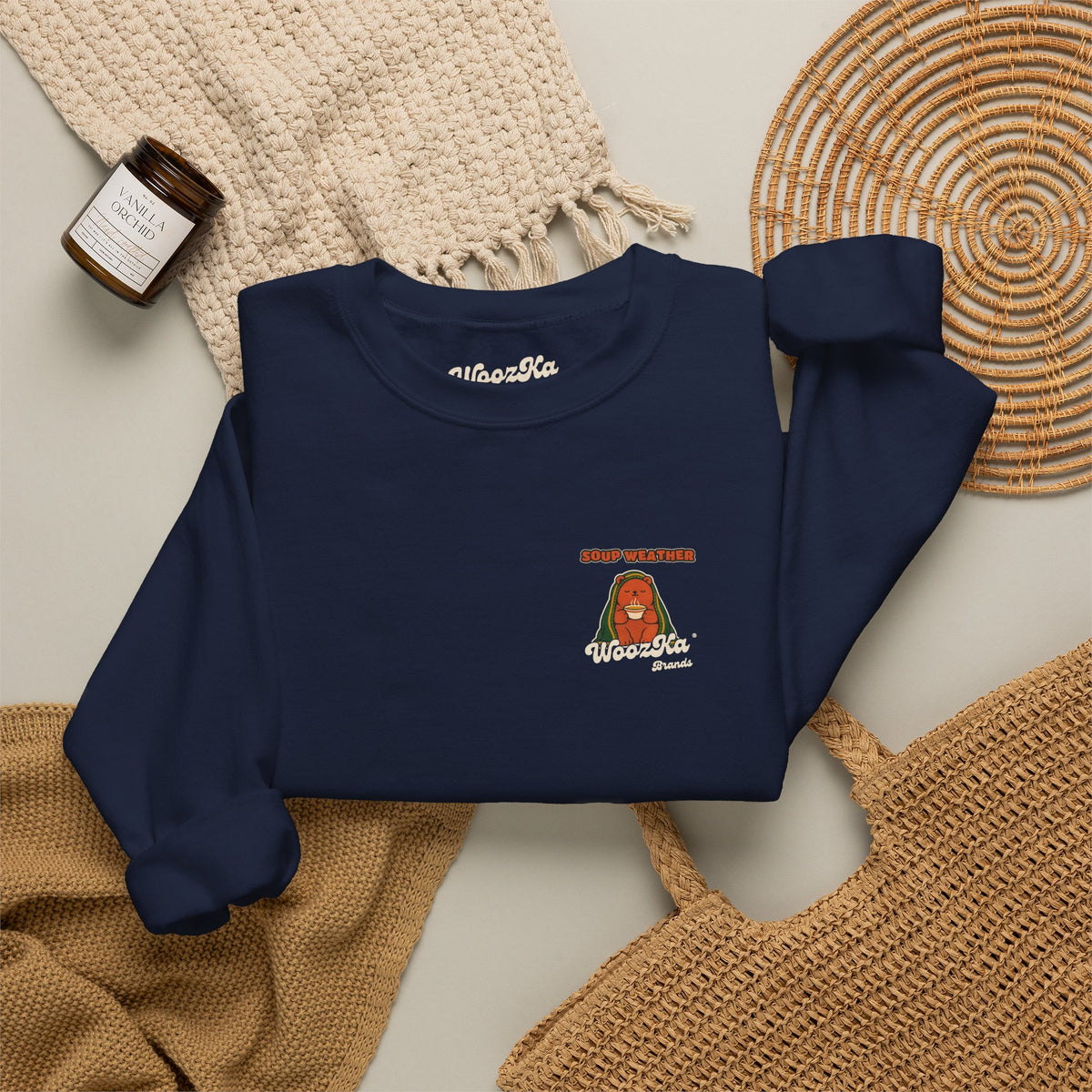 WoozKa Brands Soup Weather Bear Crewneck Sweatshirt, Front and Back Graphic