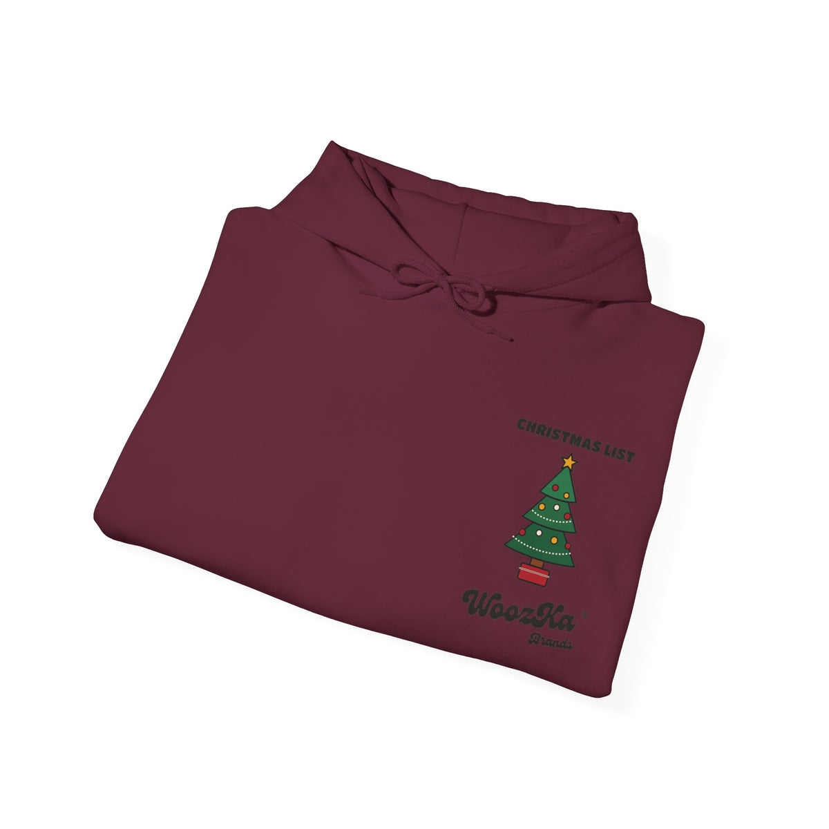 WoozKa Brands Cute Christmas Tree Hoodie, Holiday List Wide Back Print