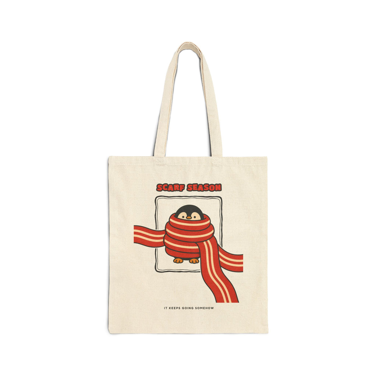 WoozKa Brands Scarf Season Penguin Canvas Tote Bag