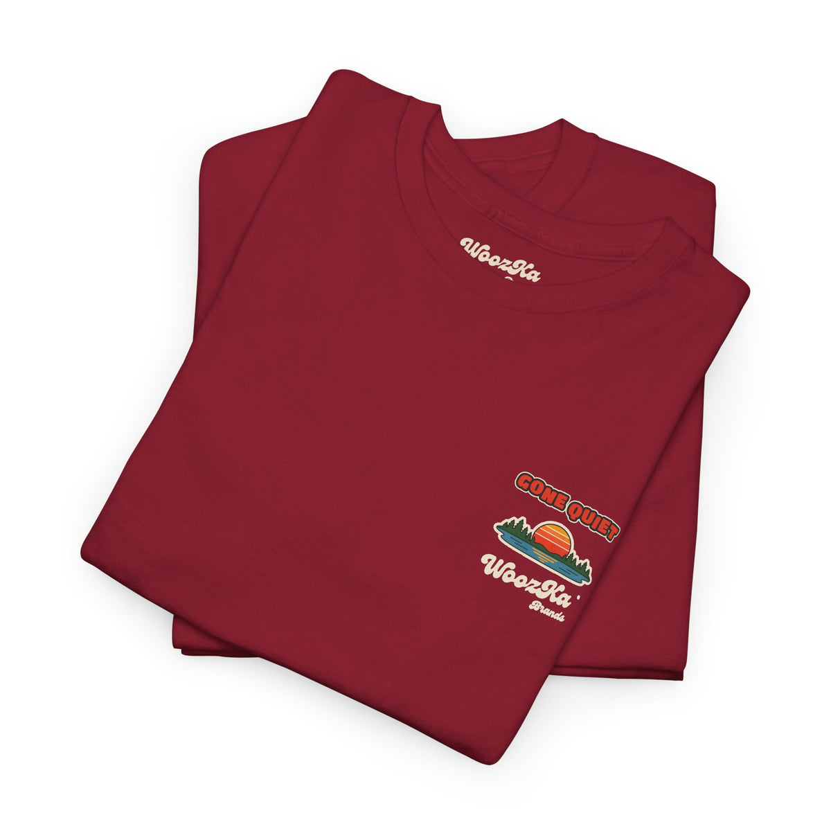 WoozKa Brands Retro Sunset Lake T-Shirt, Nature Outdoors Pine Back Print