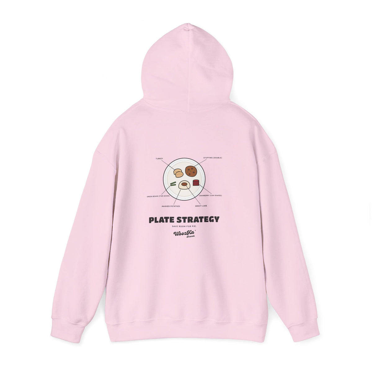 WoozKa Brands Funny Thanksgiving Hoodie, Turkey Dinner Plate Back Print