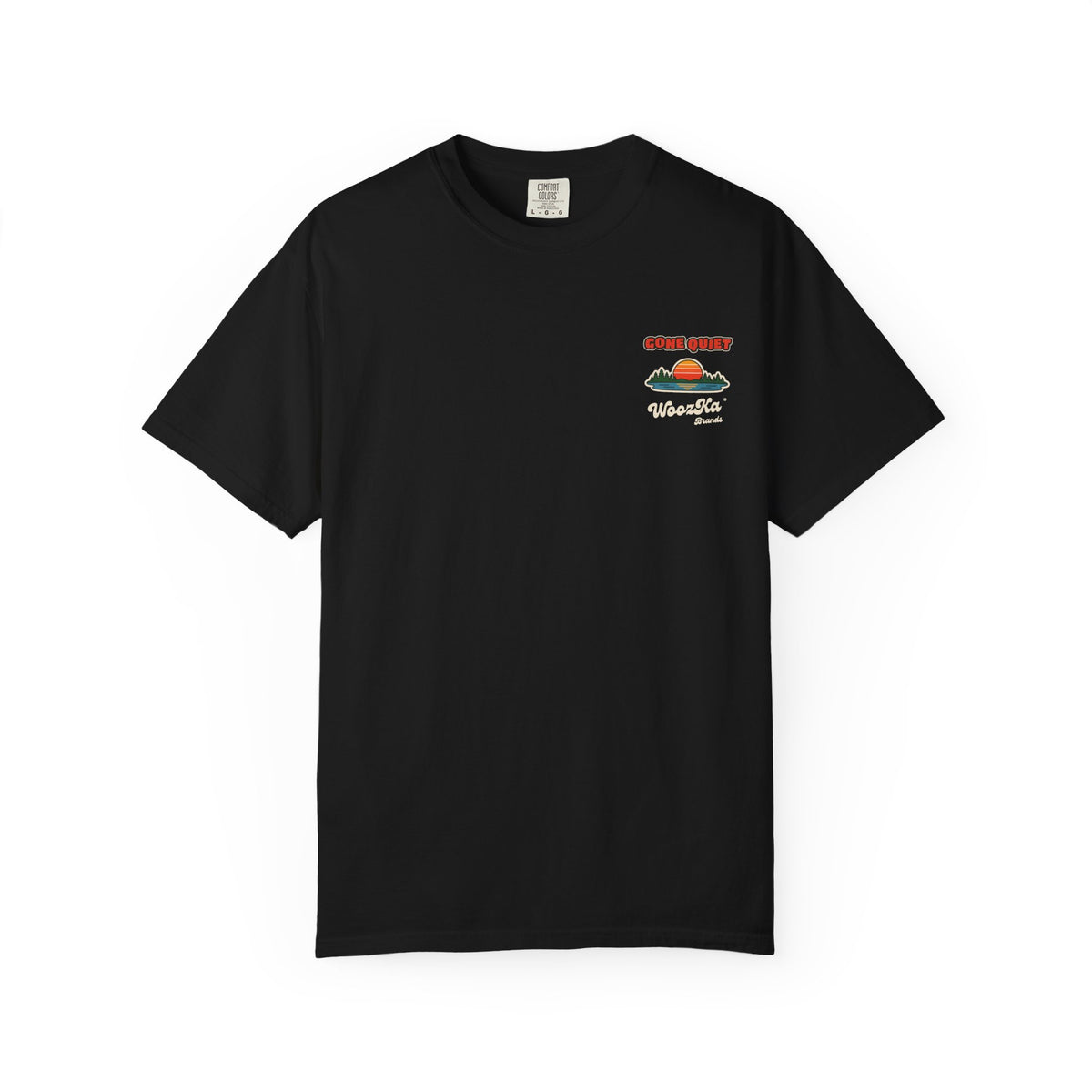WoozKa Brands Retro Sunset Lake Heavyweight Tee, Nature Outdoors Back Print