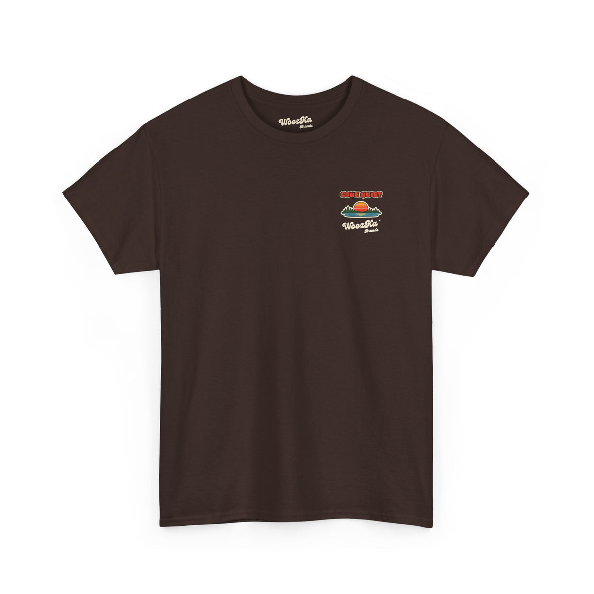 WoozKa Brands Retro Sunset Lake T-Shirt, Nature Outdoors Pine Back Print