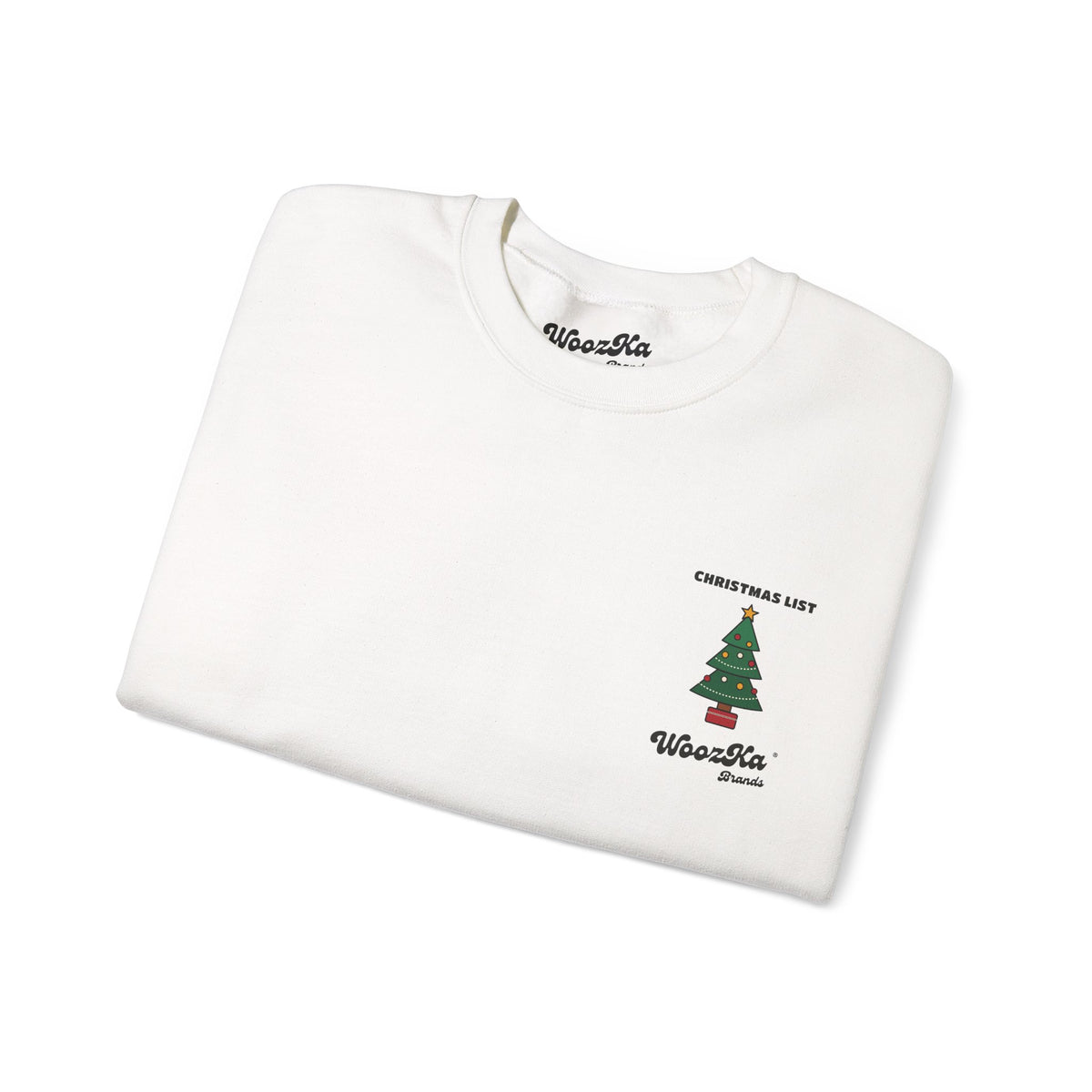 WoozKa Brands Cute Christmas Tree Sweatshirt, Holiday List Back Print