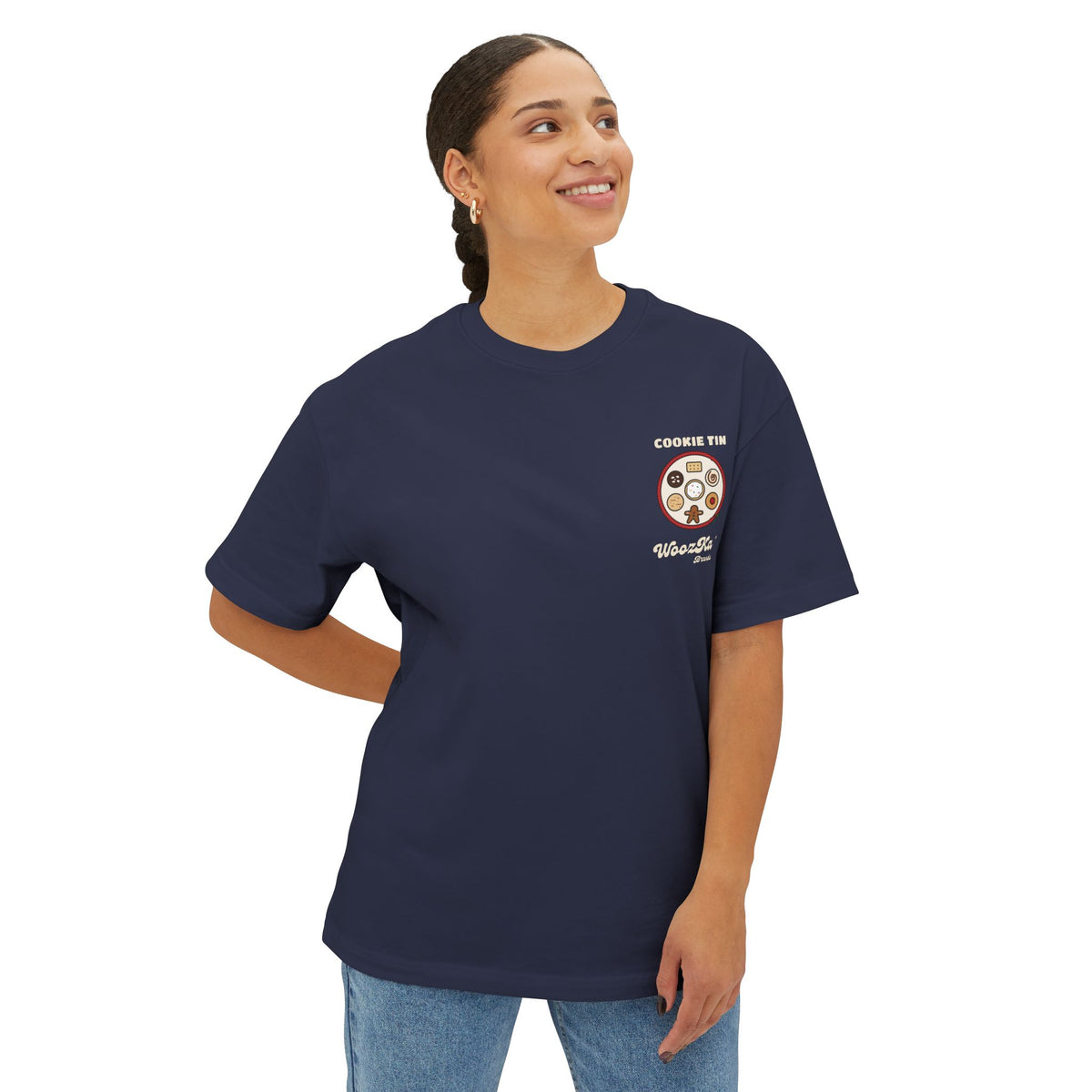 WoozKa Brands Christmas Cookie Oversized Tee, Holiday Baking Back Print