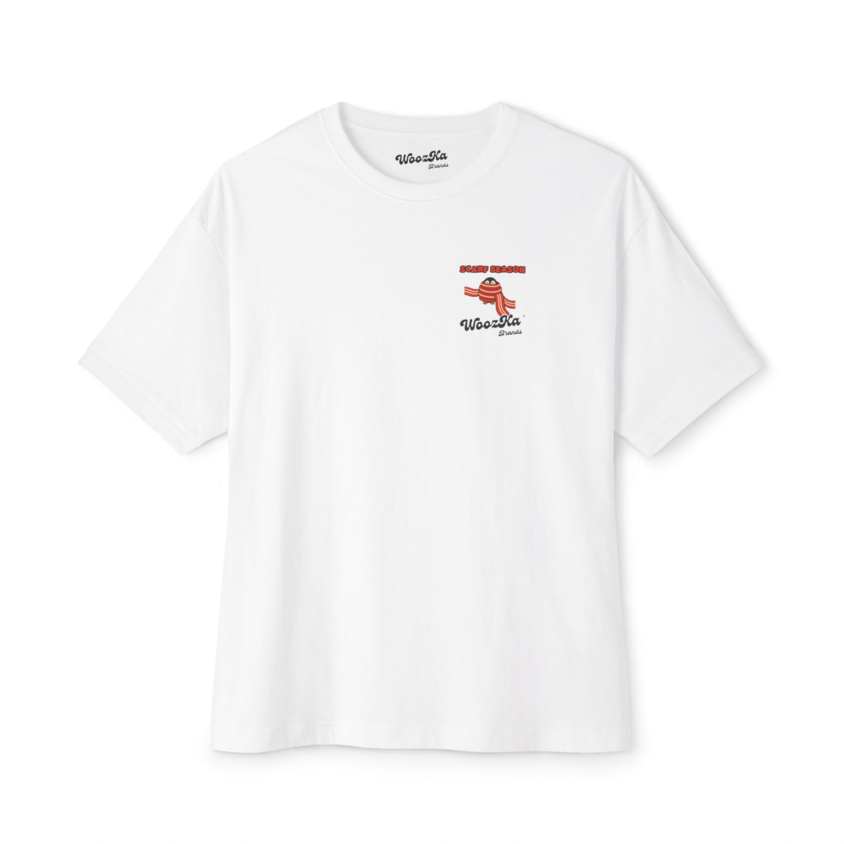 WoozKa Brands Scarf Season Penguin Oversized Boxy T-Shirt, Two-Sided