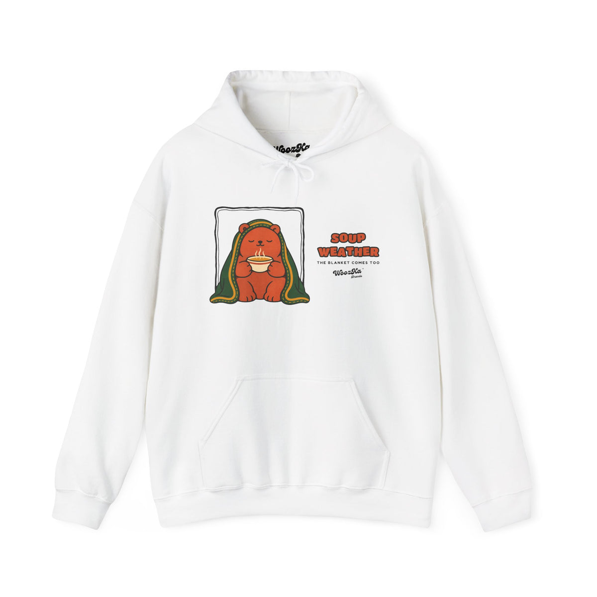 WoozKa Brands Cute Bear Fall Hoodie, Cozy Soup Lover Wide Front Print