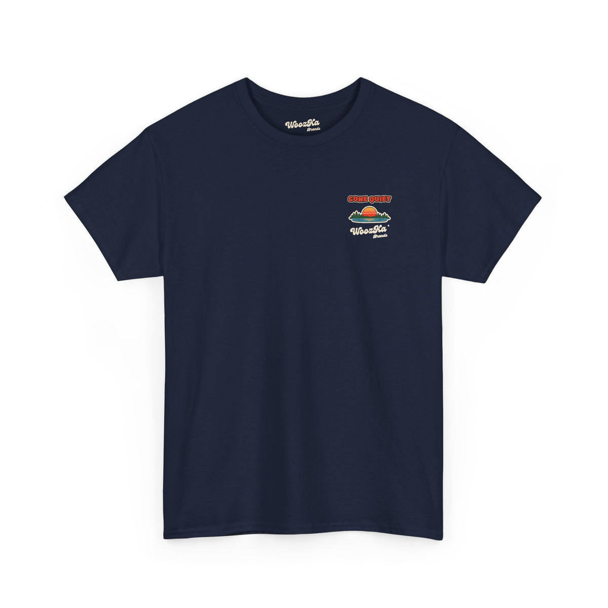 WoozKa Brands Retro Sunset Lake T-Shirt, Nature Outdoors Pine Back Print