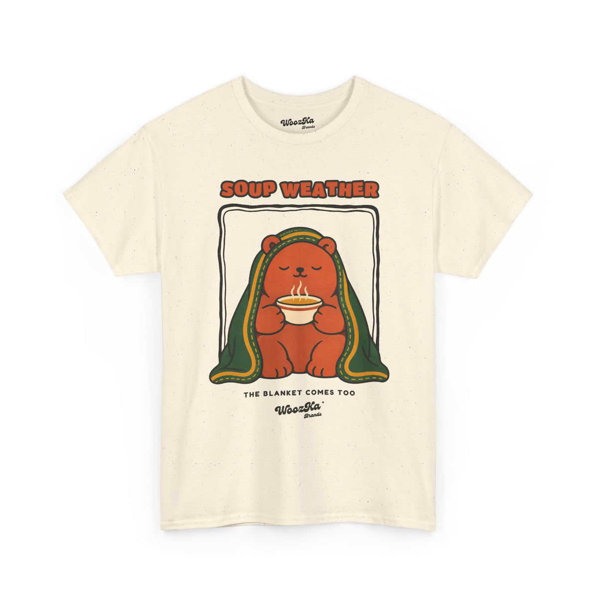WoozKa Brands Soup Weather Bear Heavy Cotton T-Shirt, Front Graphic