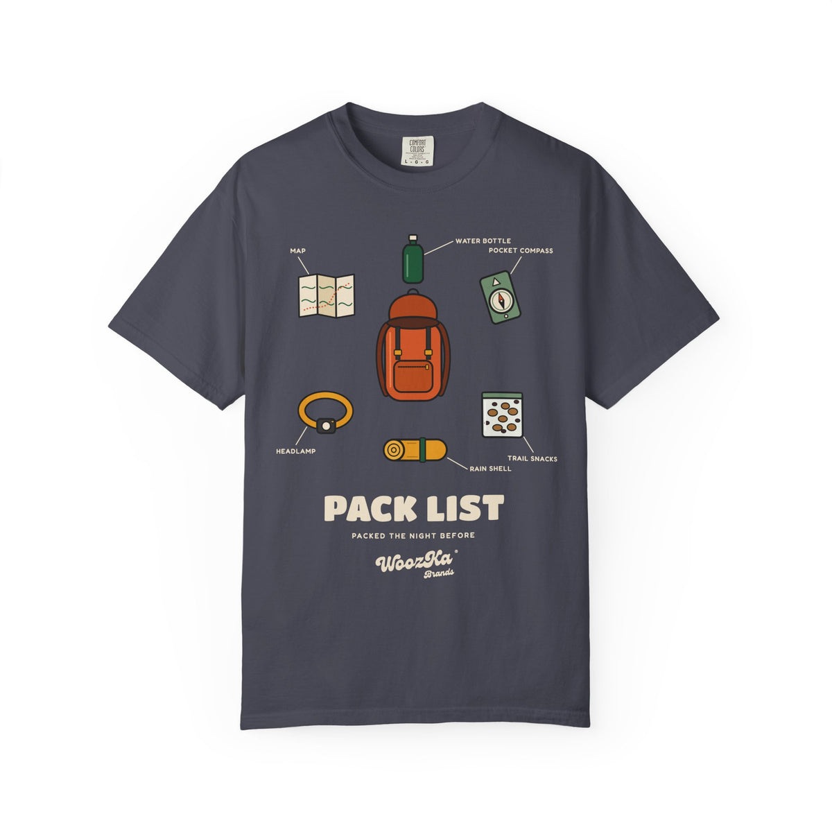 WoozKa Brands Hiking Heavyweight Tee, Backpacking Gear List Front Print