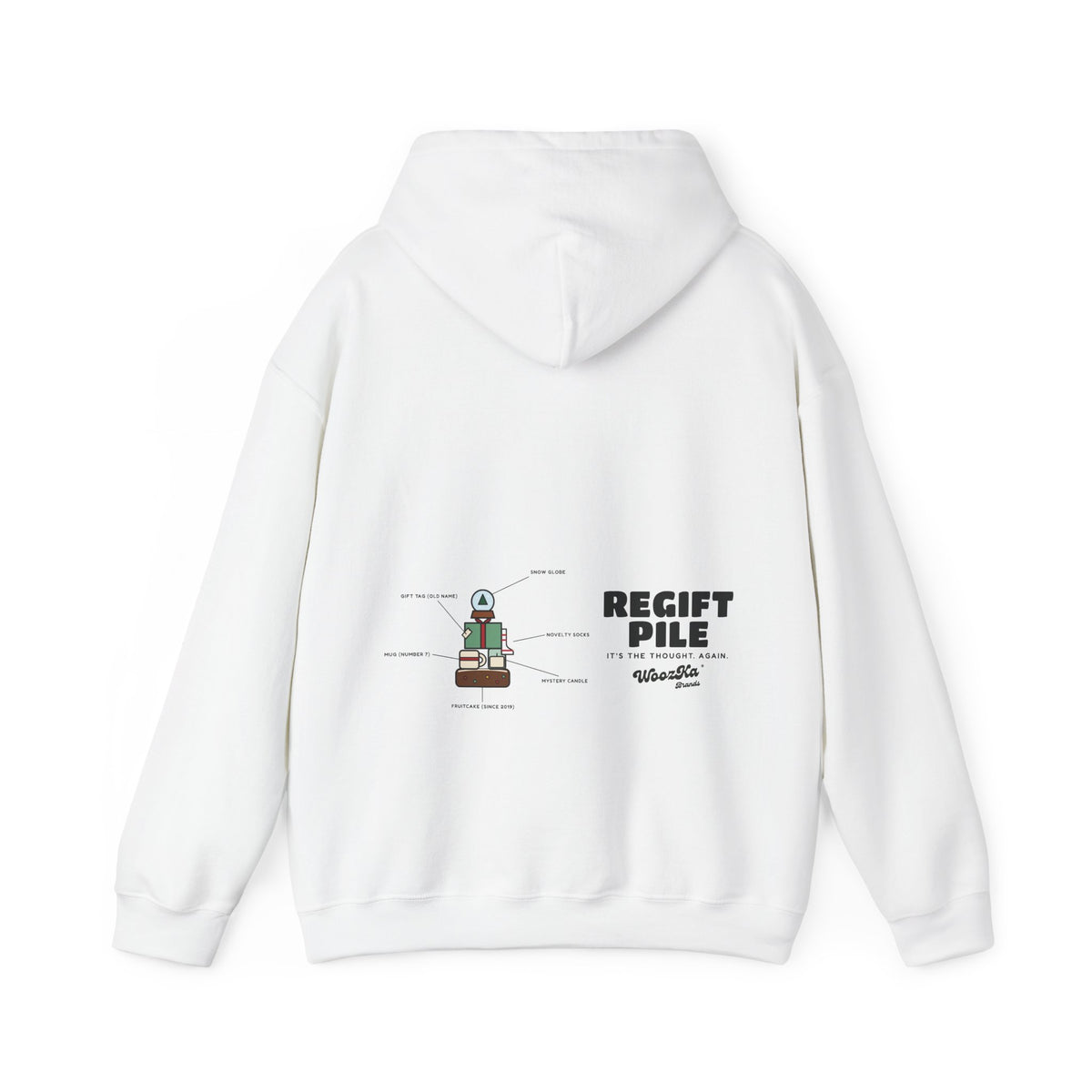 WoozKa Brands Funny Christmas Hoodie, Regift Office Party Wide Back Print