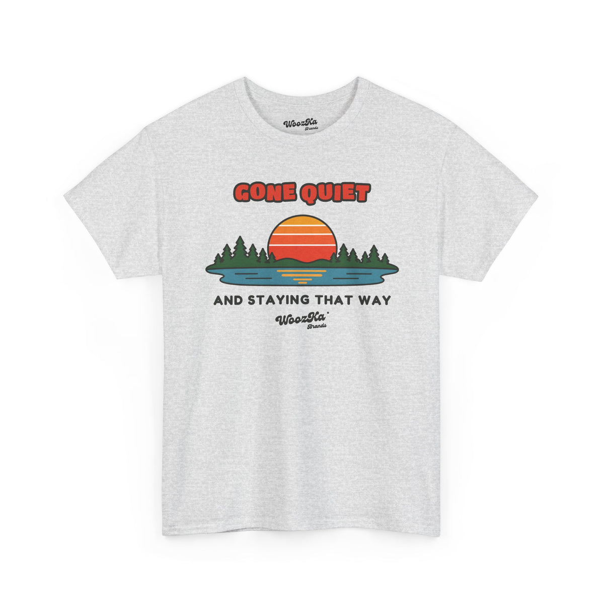 WoozKa Brands Retro Sunset Lake T-Shirt, Nature Outdoors Pine Front Print