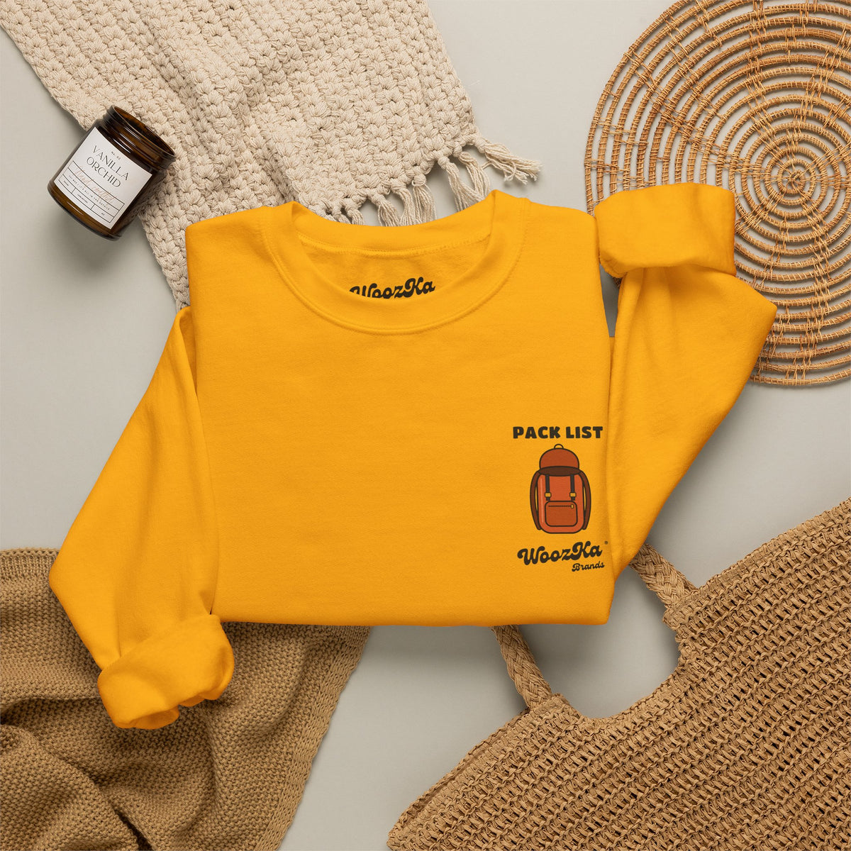 WoozKa Brands Hiking Sweatshirt, Backpacking Gear List Back Print