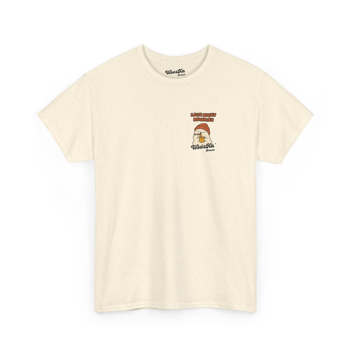 WoozKa Brands Late Night Noodles Ghost Heavy Cotton T-Shirt, Two-Sided