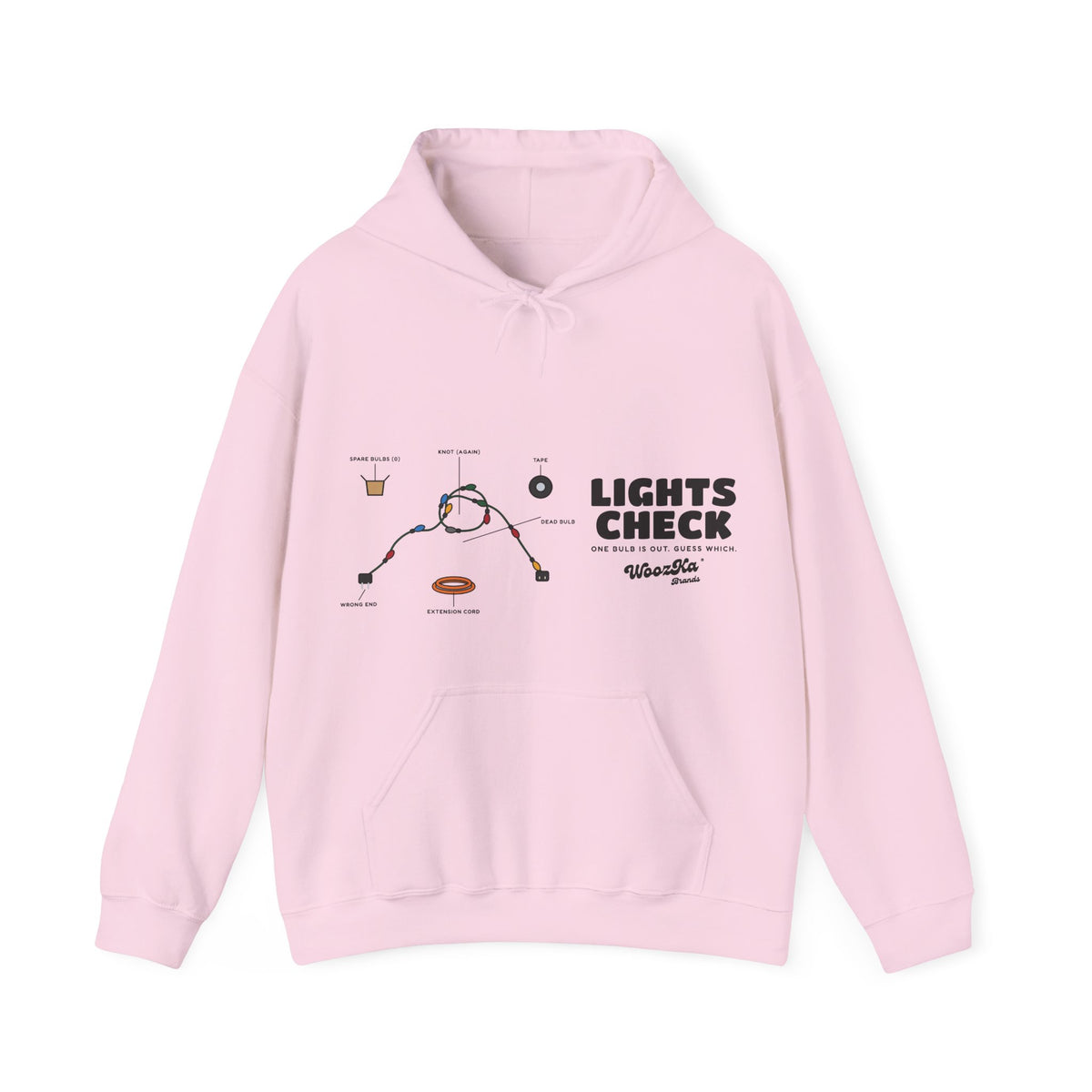 WoozKa Brands Christmas Lights Hoodie, Funny Holiday Wide Front Print