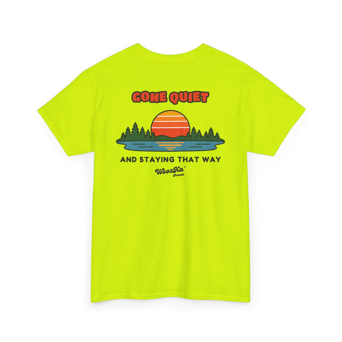 WoozKa Brands Retro Sunset Lake T-Shirt, Nature Outdoors Pine Back Print