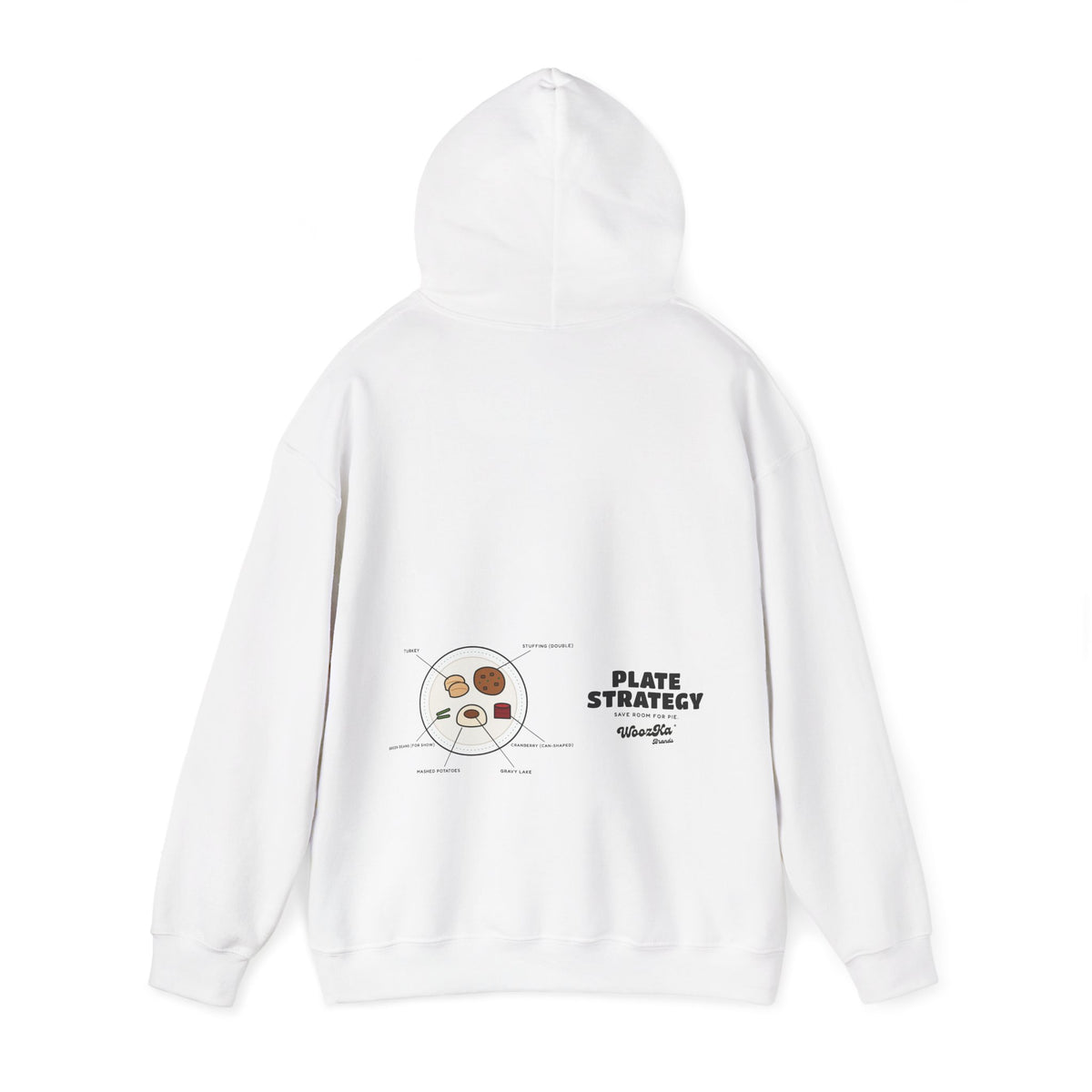 WoozKa Brands Funny Thanksgiving Hoodie, Turkey Dinner Wide Back Print