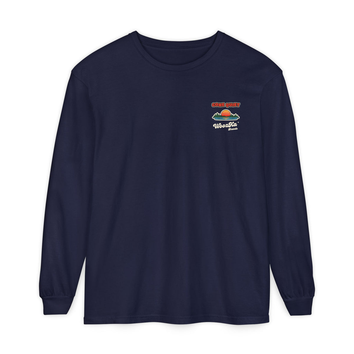 WoozKa Brands Retro Sunset Lake Long Sleeve Tee, Nature Outdoors Back Print