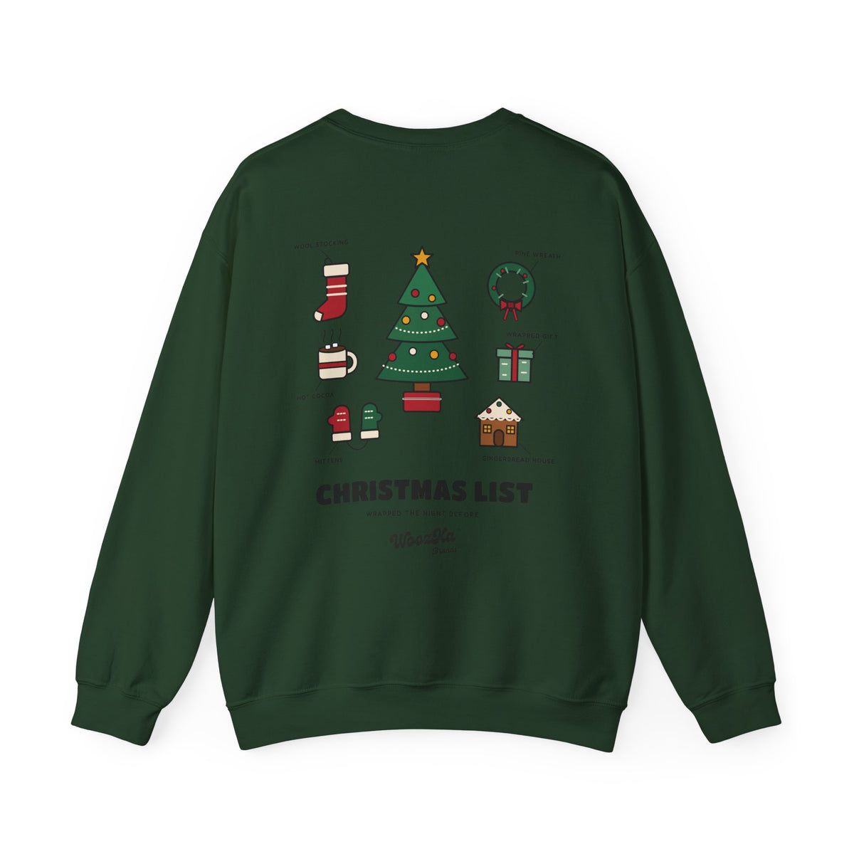 WoozKa Brands Cute Christmas Tree Sweatshirt, Holiday List Back Print