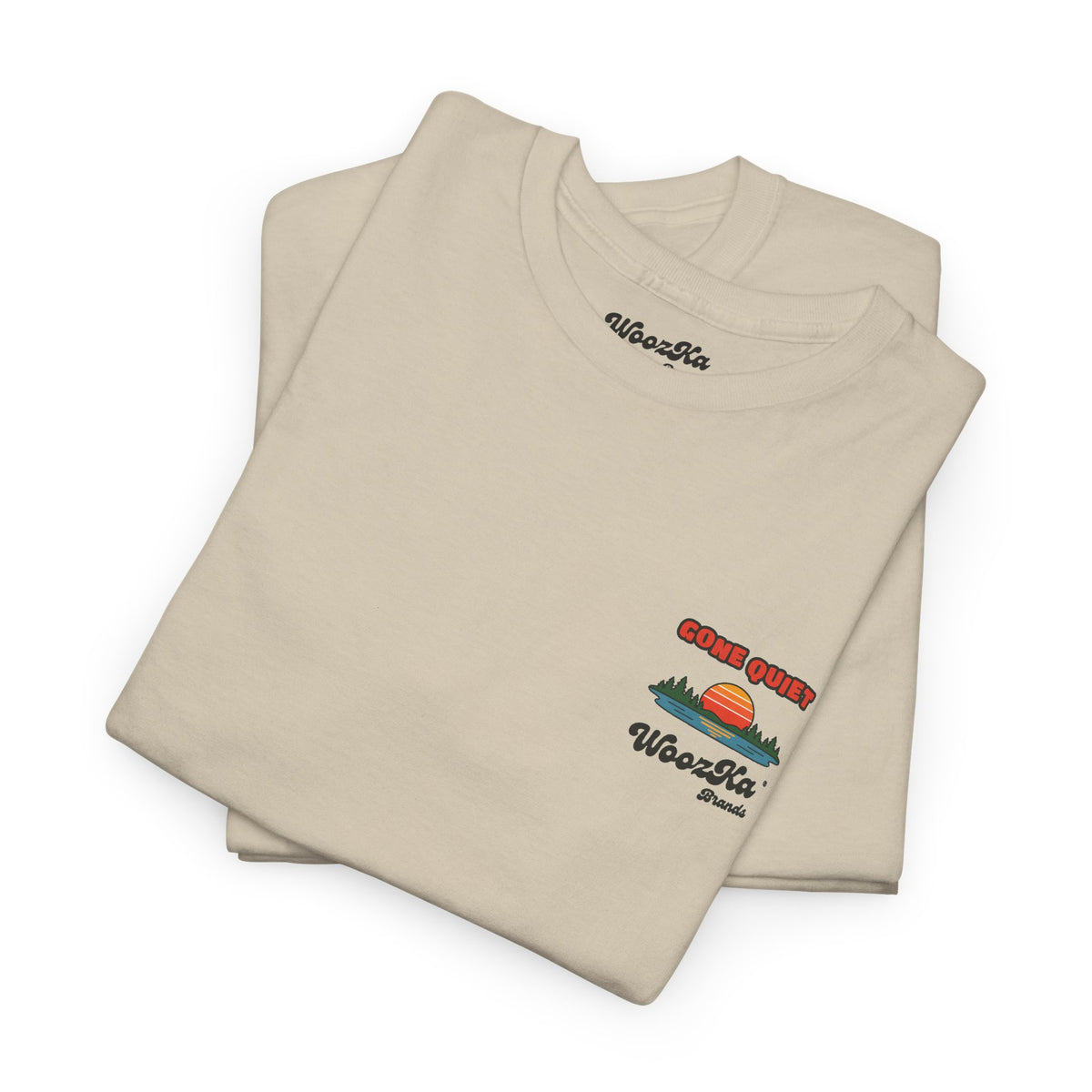 WoozKa Brands Retro Sunset Lake T-Shirt, Nature Outdoors Pine Back Print