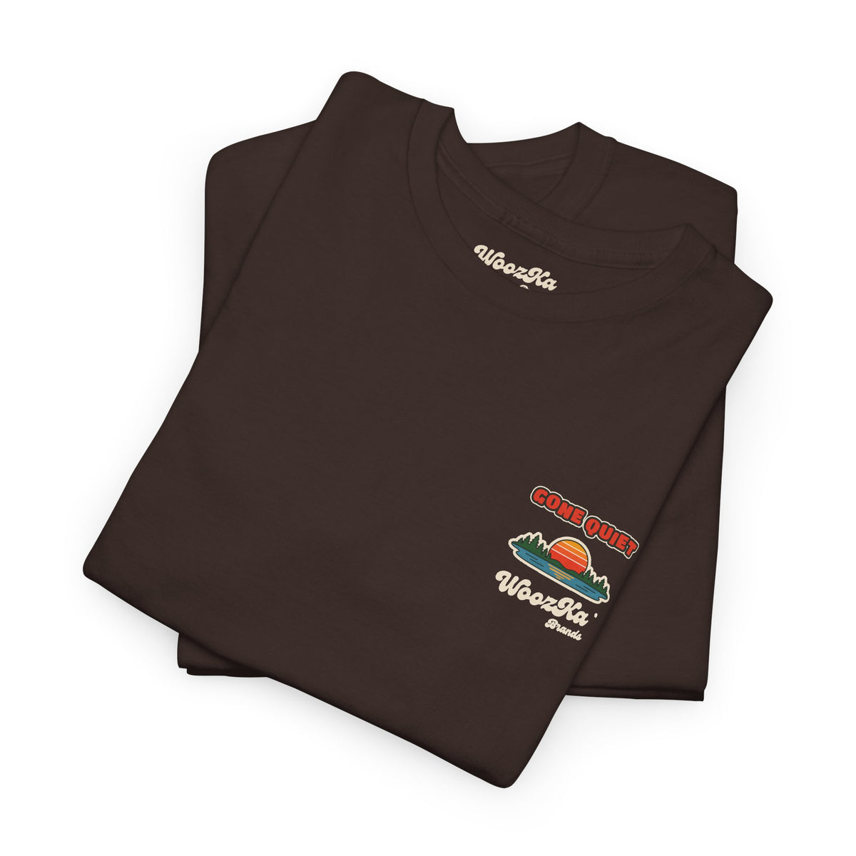 WoozKa Brands Retro Sunset Lake T-Shirt, Nature Outdoors Pine Back Print
