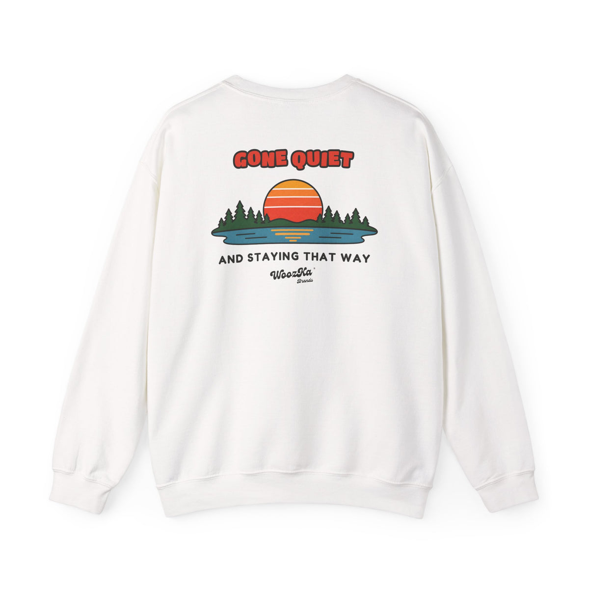 WoozKa Brands Retro Sunset Lake Sweatshirt, Nature Outdoors Pine Back Print