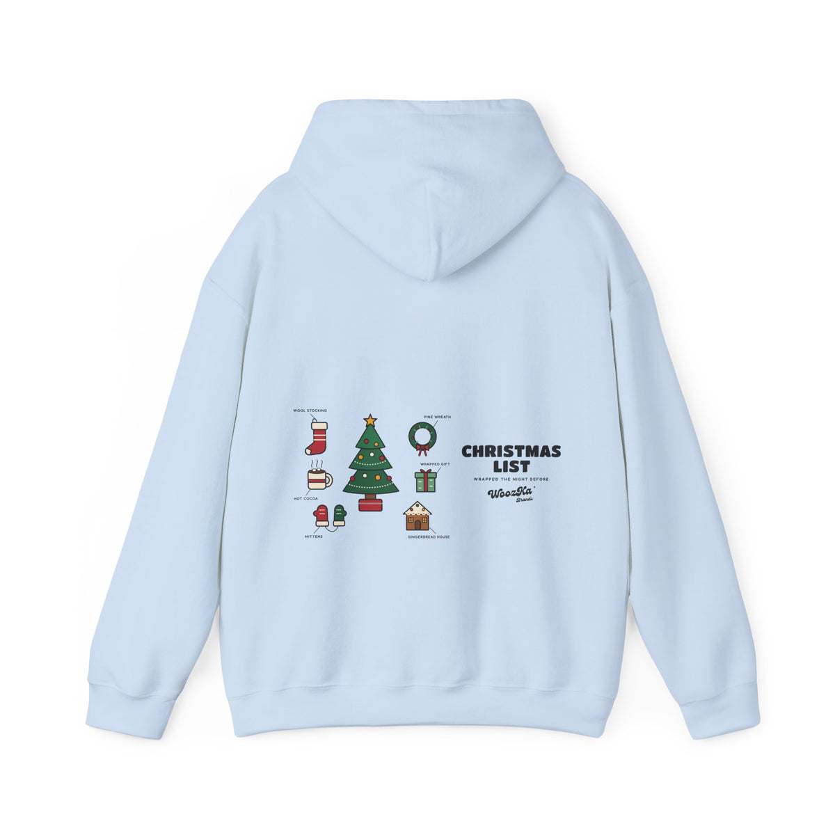 WoozKa Brands Cute Christmas Tree Hoodie, Holiday List Wide Back Print
