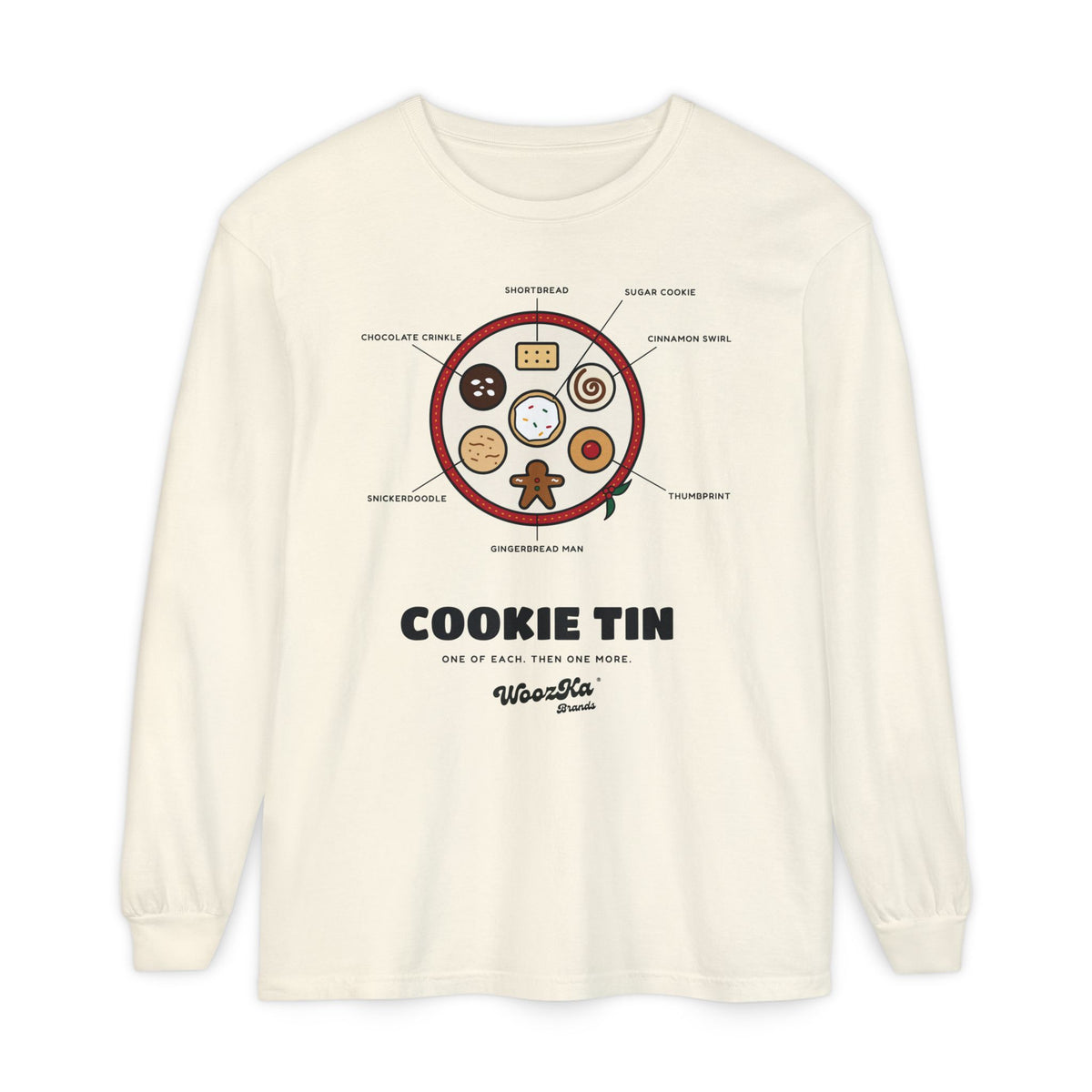 WoozKa Brands Christmas Cookie Long Sleeve Tee, Holiday Baking Front Print