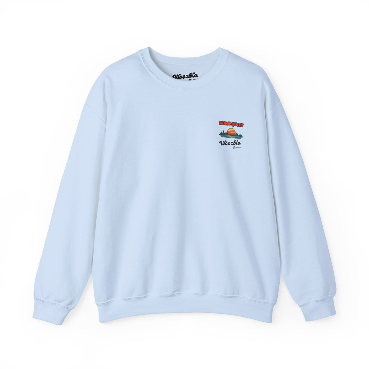 WoozKa Brands Retro Sunset Lake Sweatshirt, Nature Outdoors Pine Back Print