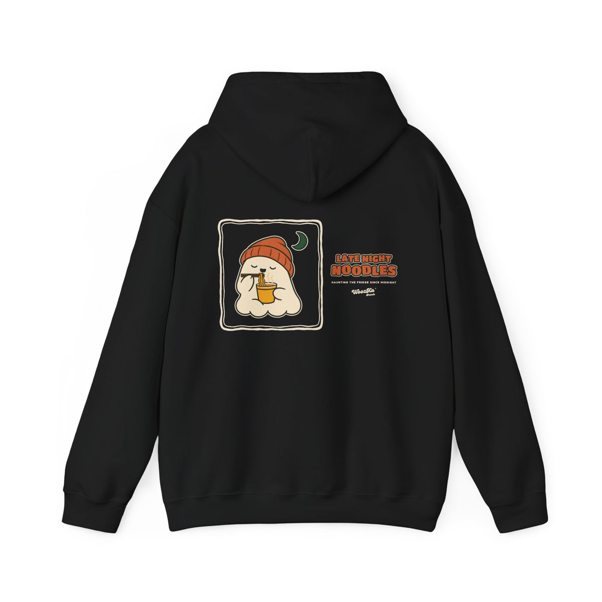 WoozKa Brands Late Night Noodles Ghost Hoodie, Wide Back Graphic