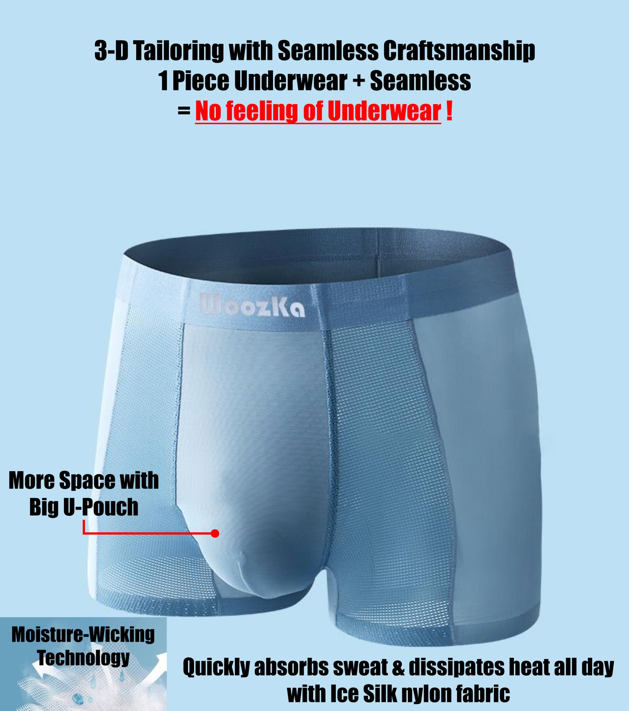 Ice Silk Men's Underwear - Breathable Super Soft Seamless Boxer Briefs, Moisture Wicking Trunks