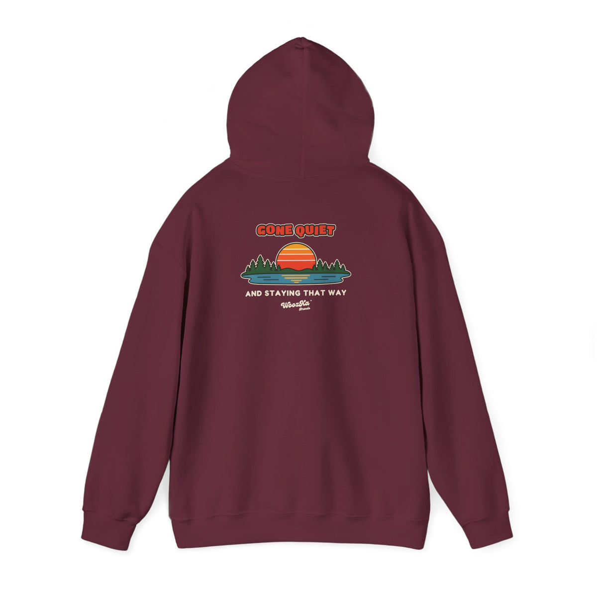 WoozKa Brands Retro Sunset Lake Hoodie, Nature Outdoors Pine Back Print