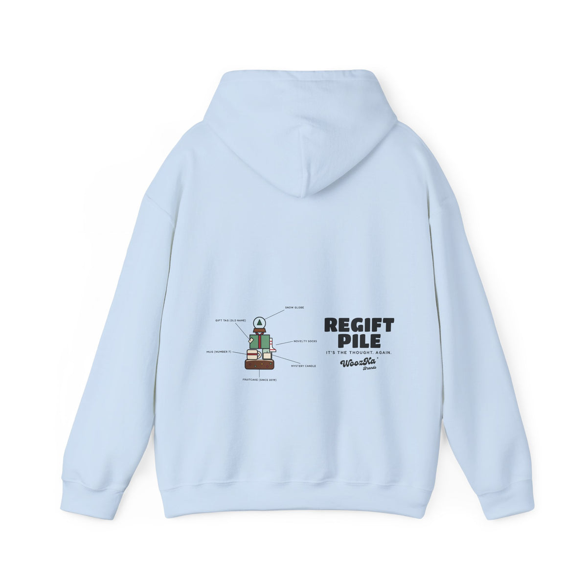 WoozKa Brands Funny Christmas Hoodie, Regift Office Party Wide Back Print
