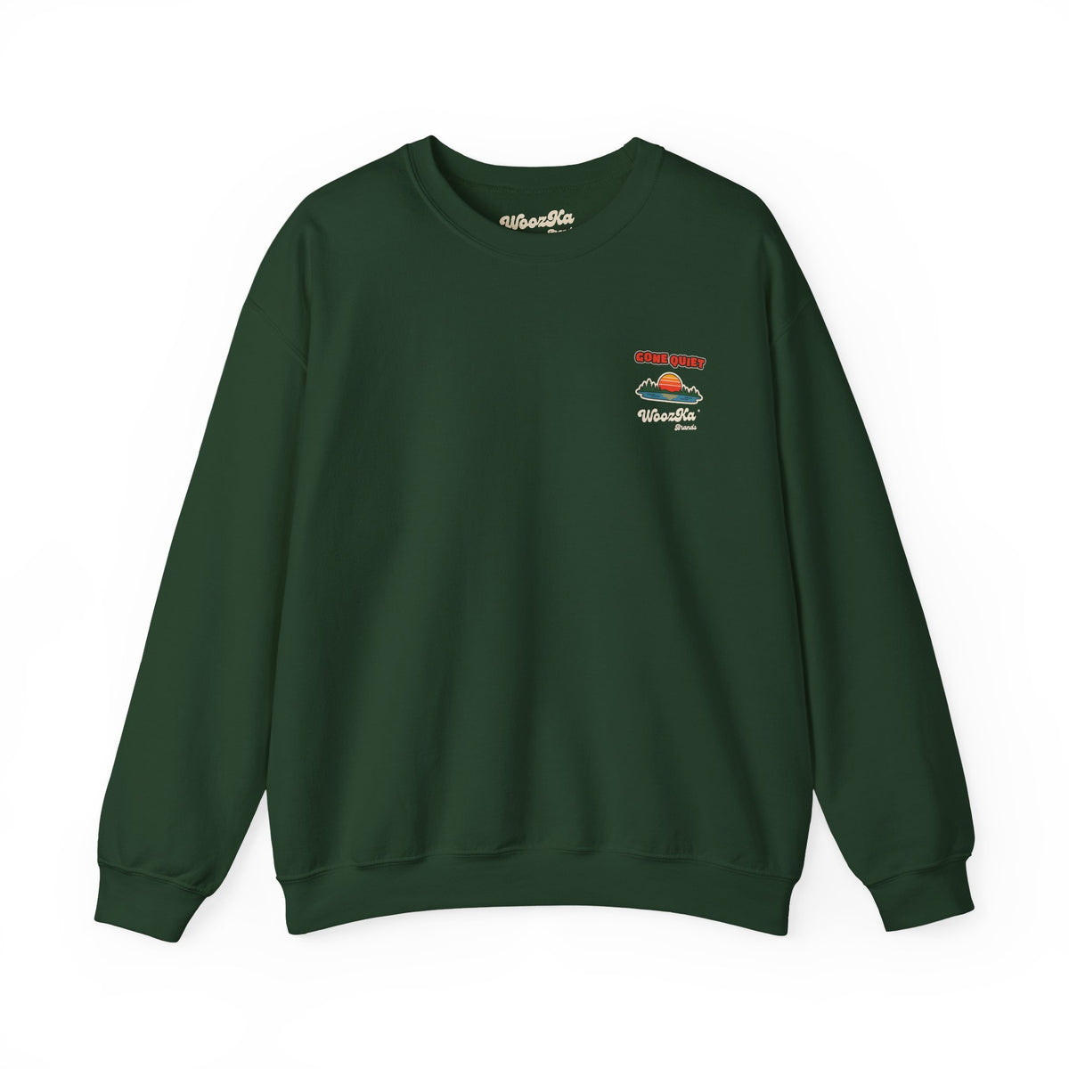 WoozKa Brands Retro Sunset Lake Sweatshirt, Nature Outdoors Pine Back Print
