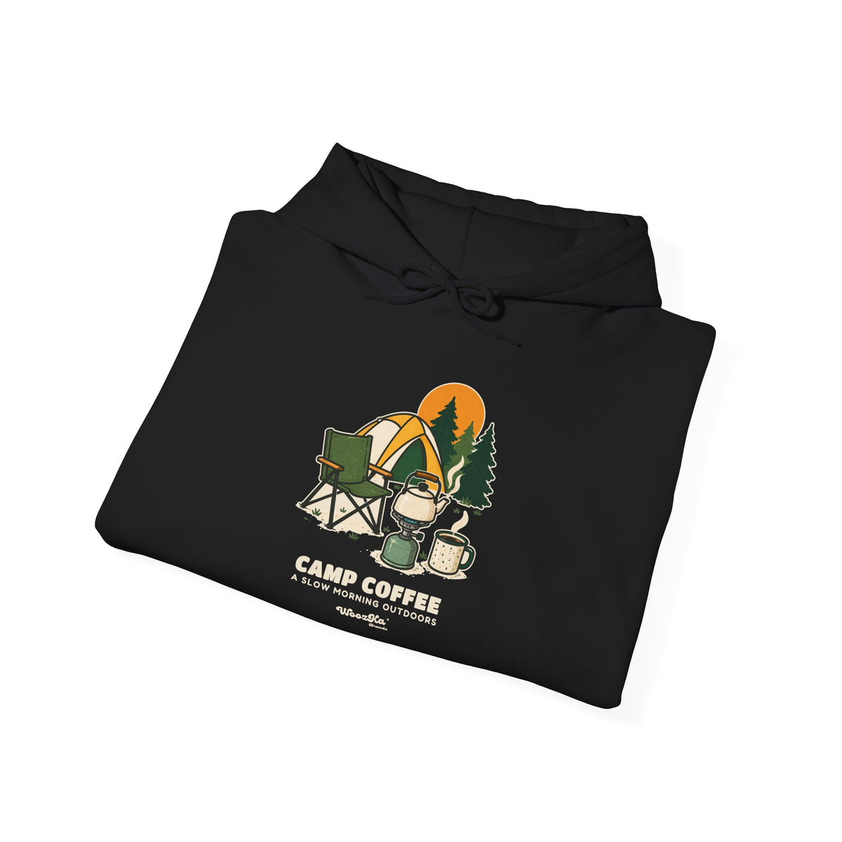 WoozKa Brands Camp Coffee Camping Hoodie, Front Graphic