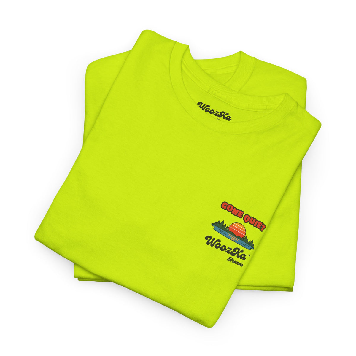 WoozKa Brands Retro Sunset Lake T-Shirt, Nature Outdoors Pine Back Print
