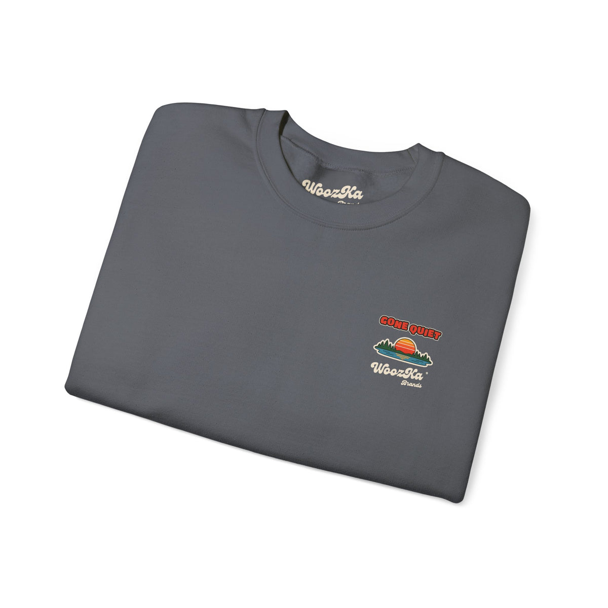WoozKa Brands Retro Sunset Lake Sweatshirt, Nature Outdoors Pine Back Print