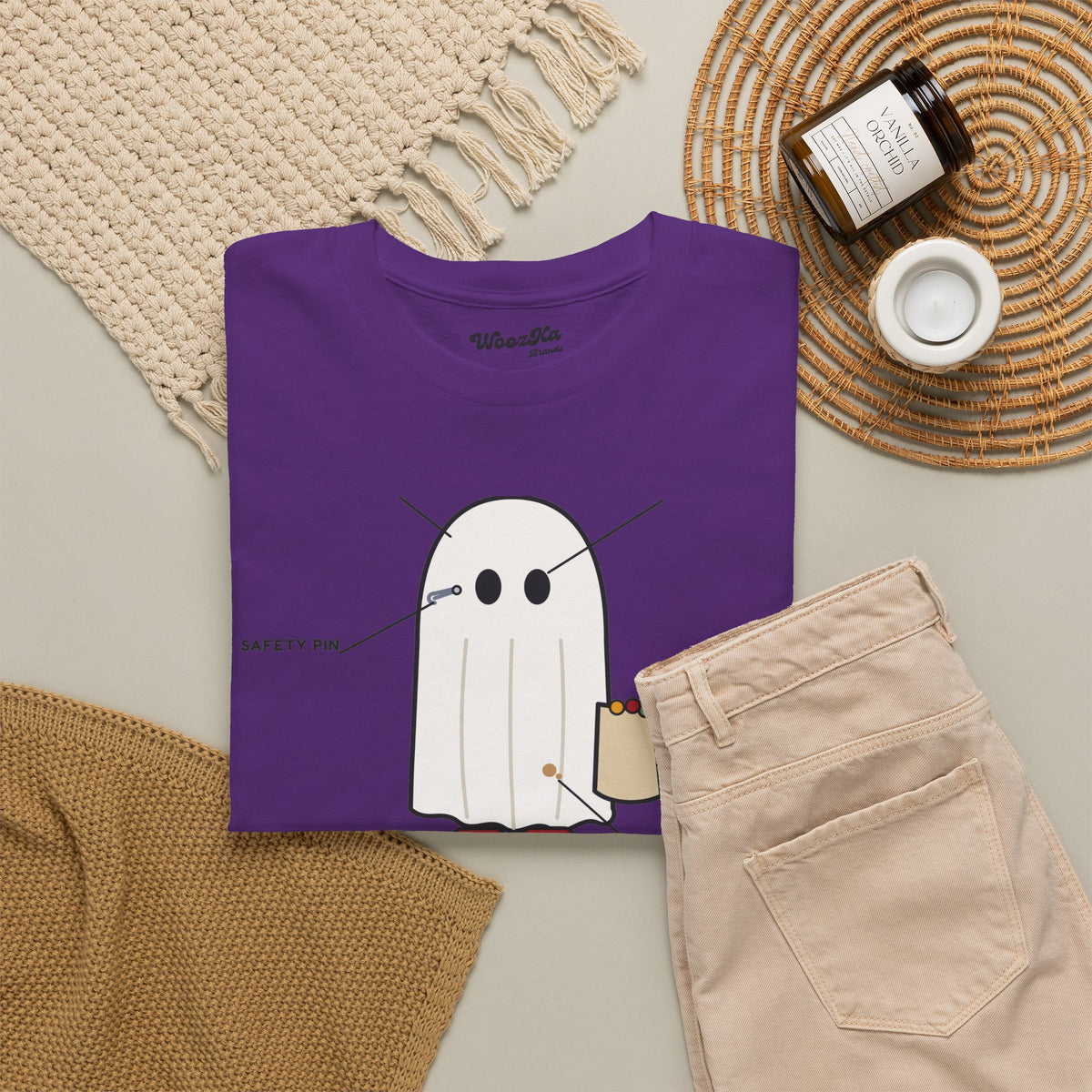WoozKa Brands Lazy Halloween Costume T-Shirt, Funny Ghost Sheet Front Print