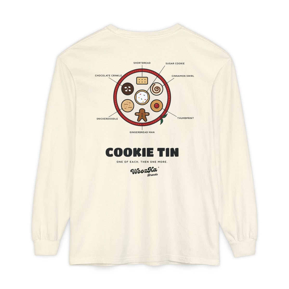 WoozKa Brands Christmas Cookie Long Sleeve Tee, Holiday Baking Back Print
