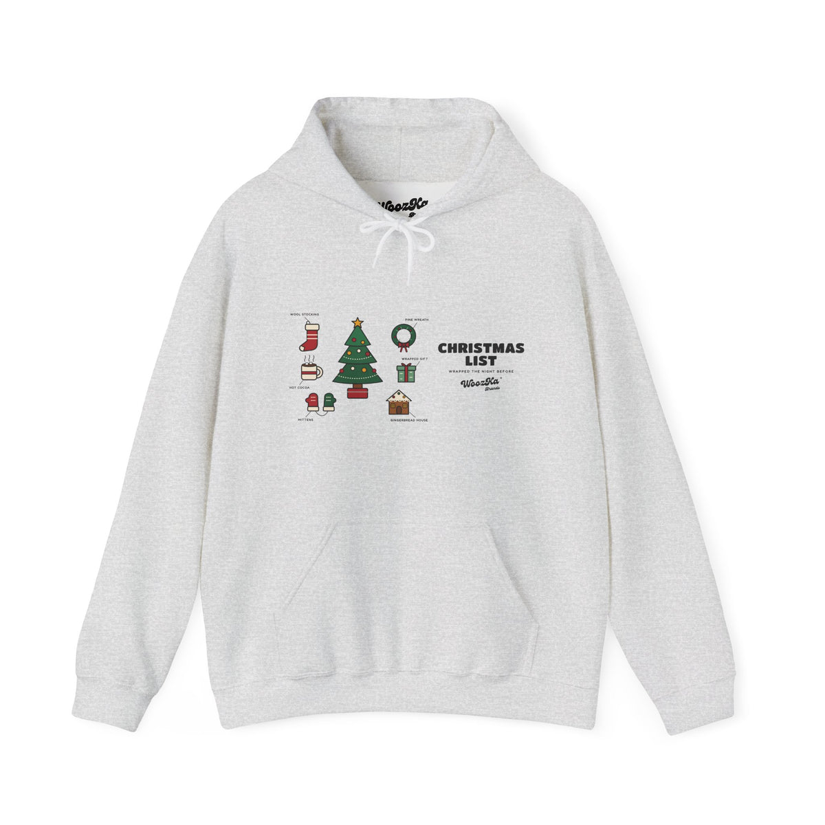 WoozKa Brands Cute Christmas Tree Hoodie, Holiday List Wide Front Print