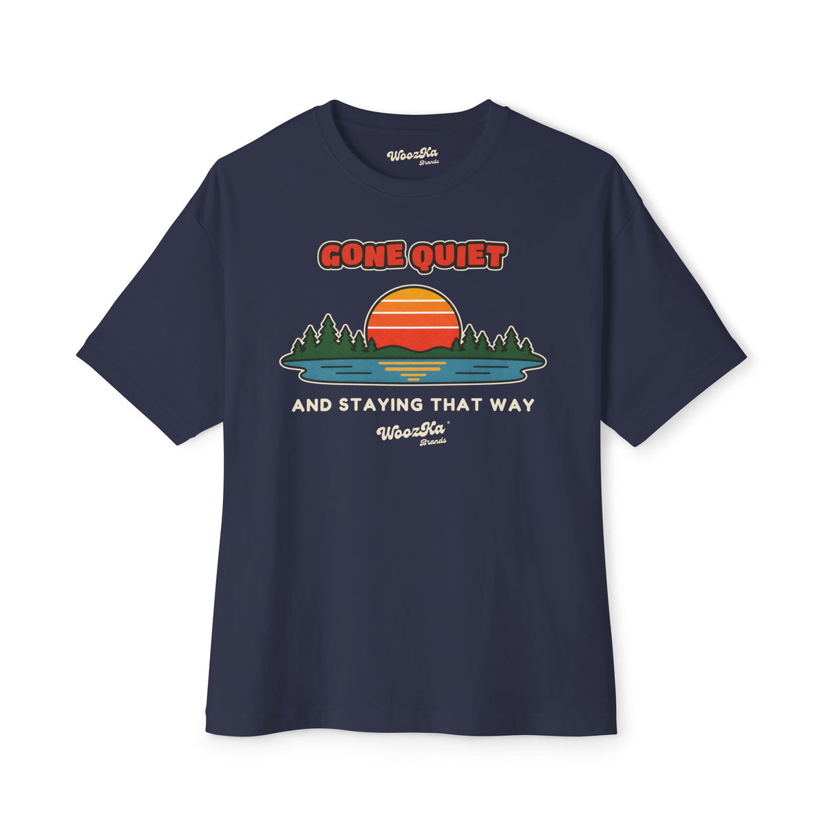 WoozKa Brands Retro Sunset Lake Oversized Tee, Nature Outdoors Front Print