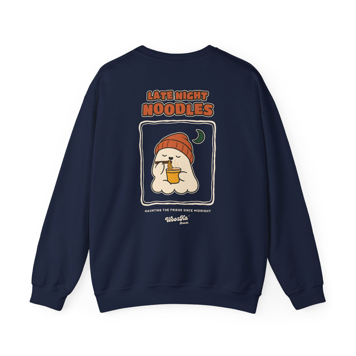 WoozKa Brands Late Night Noodles Ghost Crewneck Sweatshirt, Two-Sided