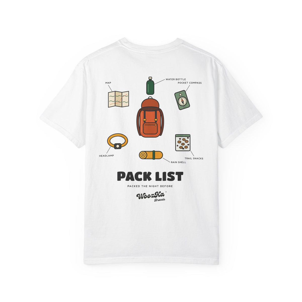 WoozKa Brands Hiking Heavyweight Tee, Backpacking Gear List Back Print