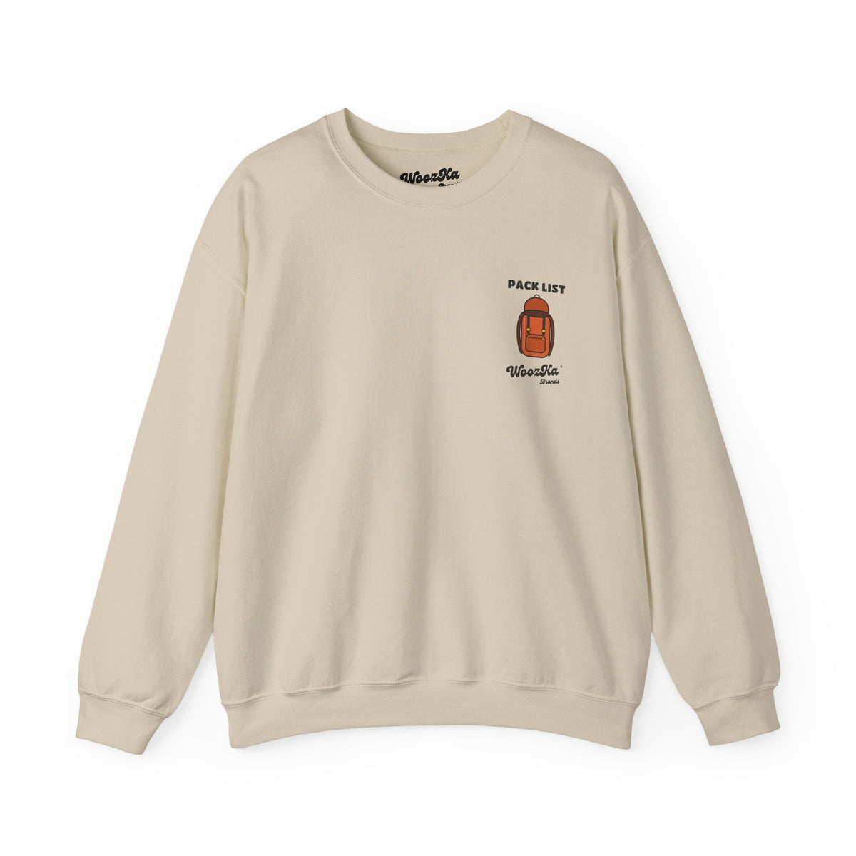 WoozKa Brands Hiking Sweatshirt, Backpacking Gear List Back Print