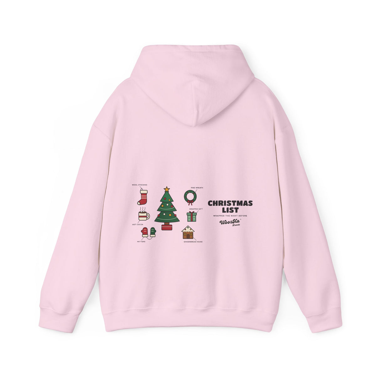 WoozKa Brands Cute Christmas Tree Hoodie, Holiday List Wide Back Print
