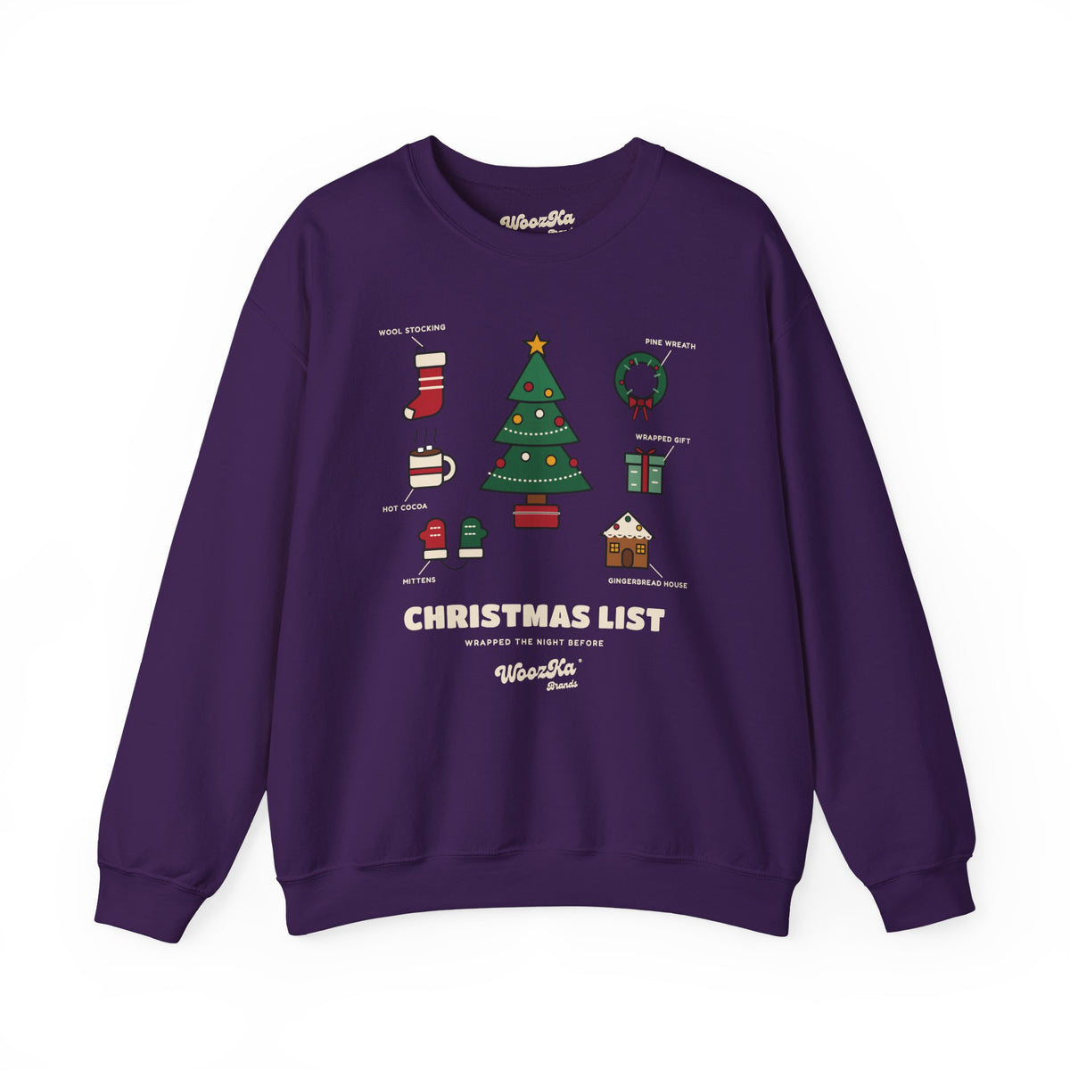 WoozKa Brands Cute Christmas Tree Sweatshirt, Holiday List Front Print